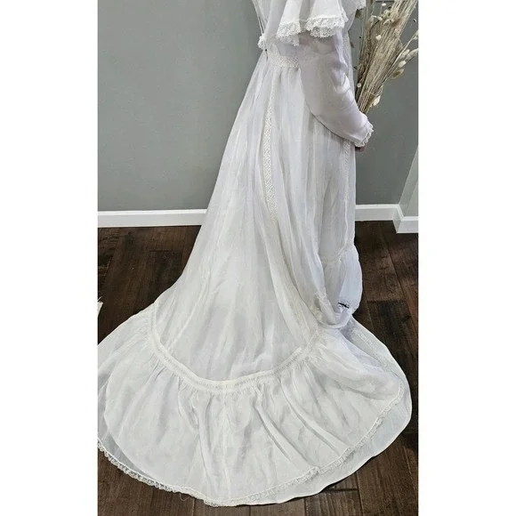 Vintage 70s Cream Prairie Dress Victorian Peasant Cottage Lace Boho Wedding Gown - Picture 16 of 16